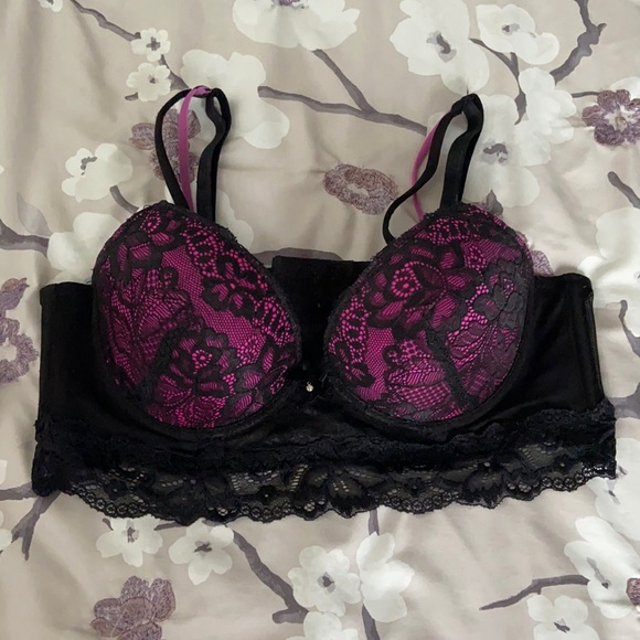 Hot Pink/Black Lace Bra - Picture 1 of 2